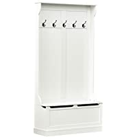 HOMCOM Perchero con Banco Conjunto de Pasillo Mueble Recibidor 5 Ganchos Espacio de Almacenaje 96x34x179.7cm Blanco